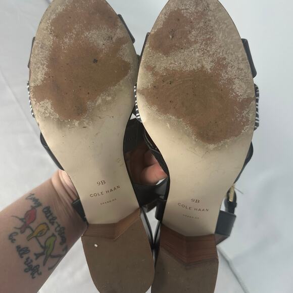 Cole Haan Block Heel Sandals Black White Stripes Size 9B Summer Vacation Resort - Picture 6 of 9